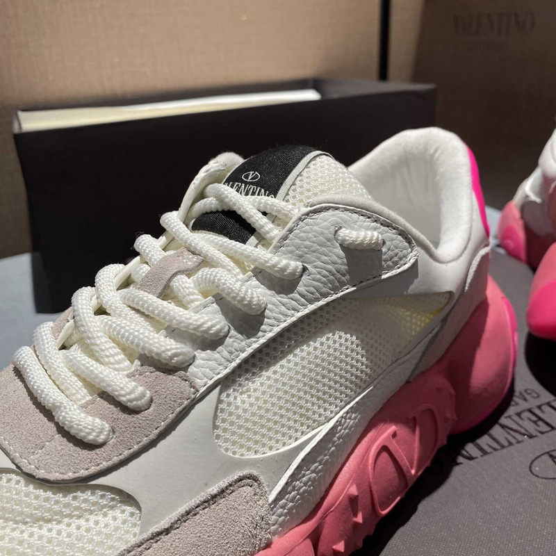 Valentino Garavani White And Pink Bubbleback Sneakers