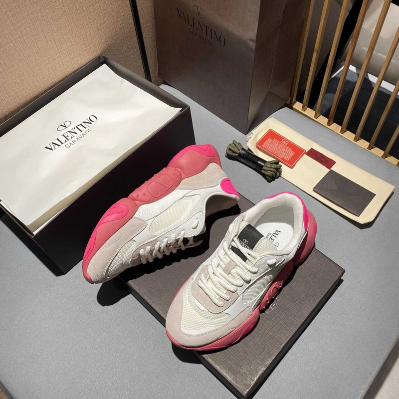 Valentino Garavani White And Pink Bubbleback Sneakers