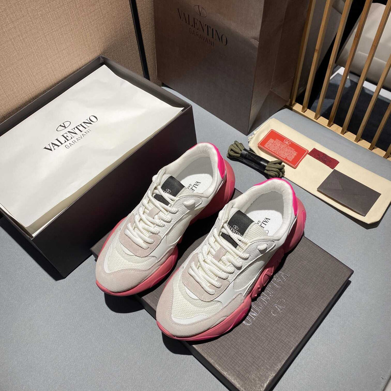 Valentino Garavani White And Pink Bubbleback Sneakers