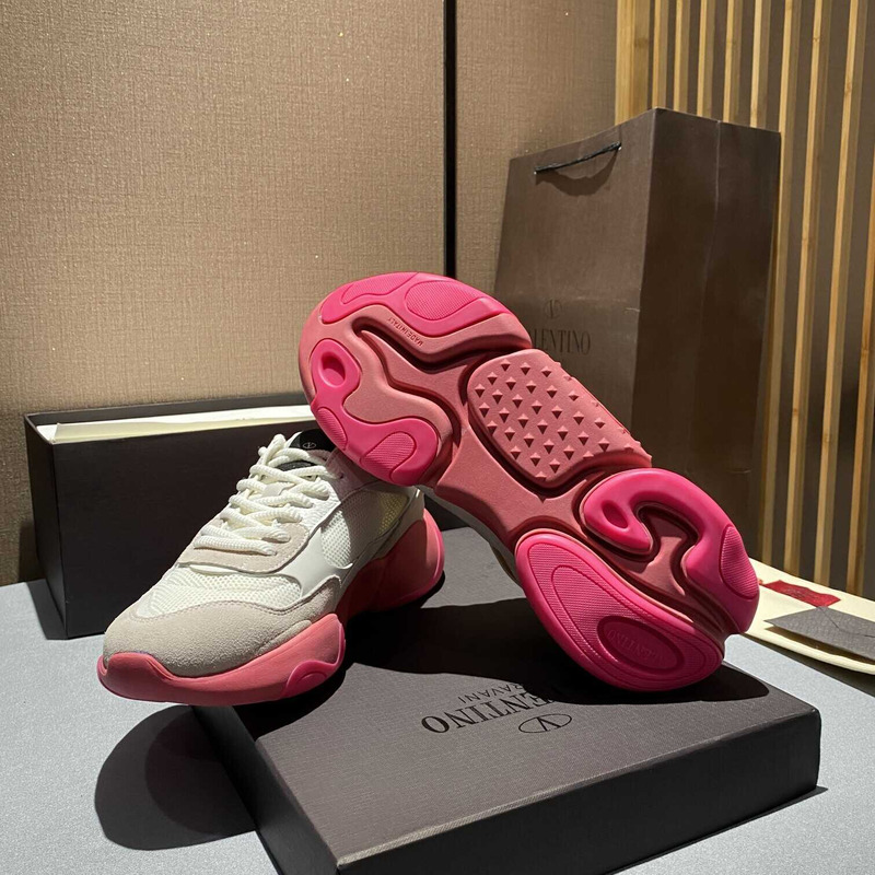 Valentino Garavani White And Pink Bubbleback Sneakers