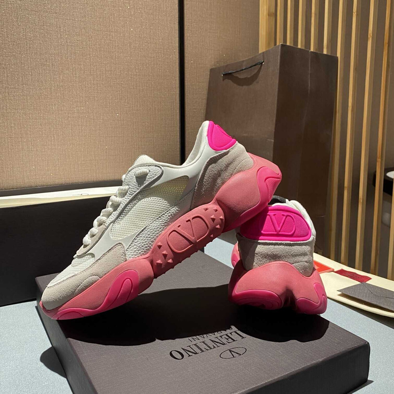 Valentino Garavani White And Pink Bubbleback Sneakers