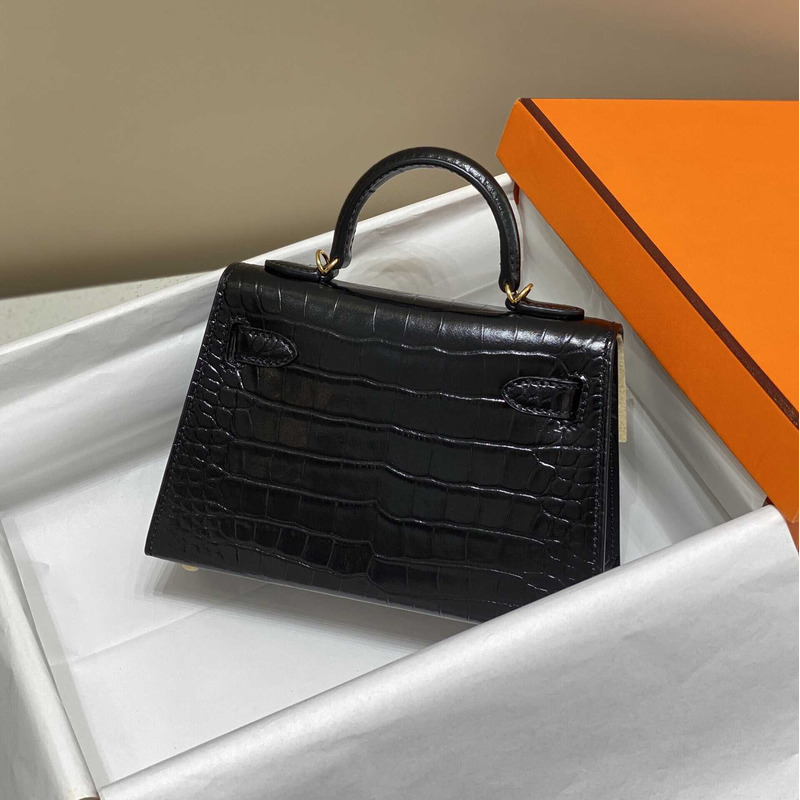 Hermès Black Shiny Alligator Mini Kelly 20 Gold Hardware