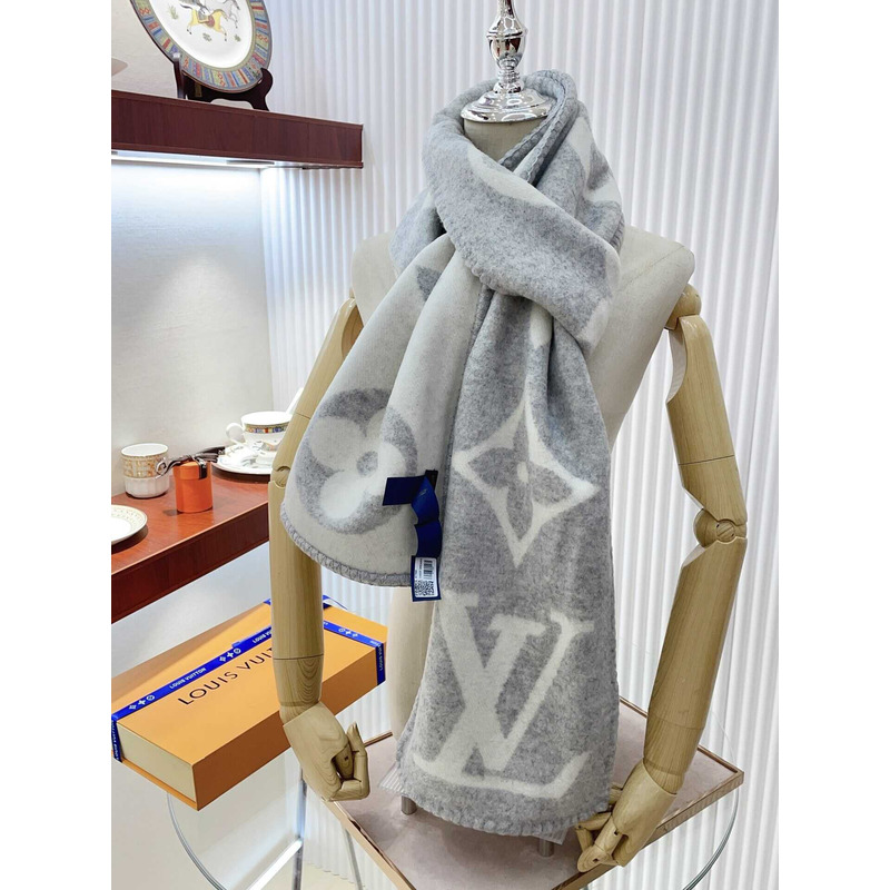 l**is V*t*n  cashmere wool double-sided wide scarf/shawl gray