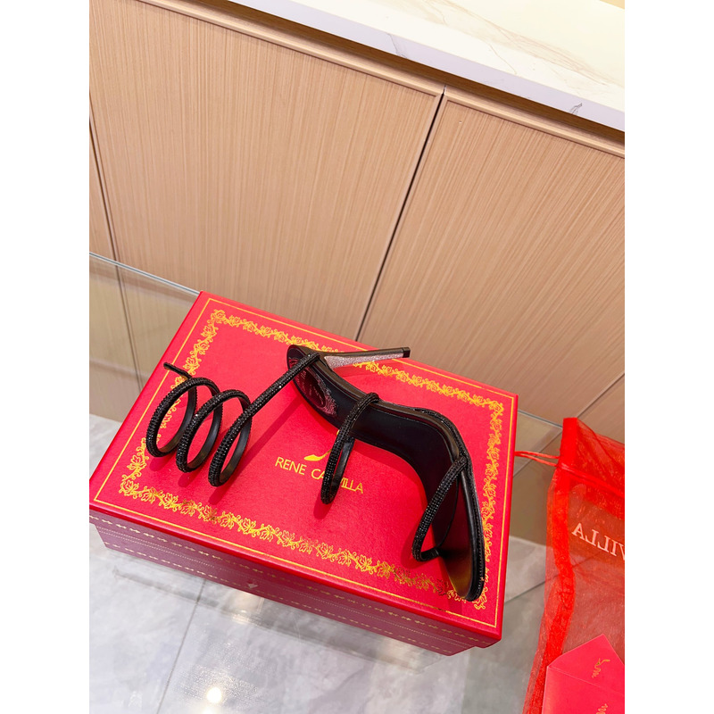 Rene Caovilla Cleo Crystal Sandals  95mm Black