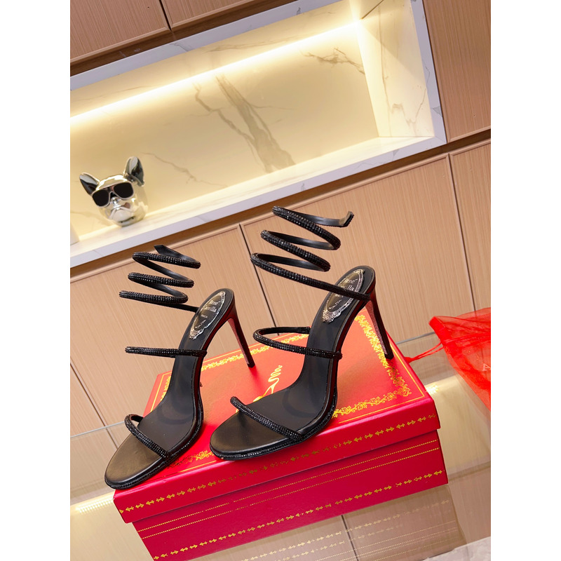 Rene Caovilla Cleo Crystal Sandals  95mm Black