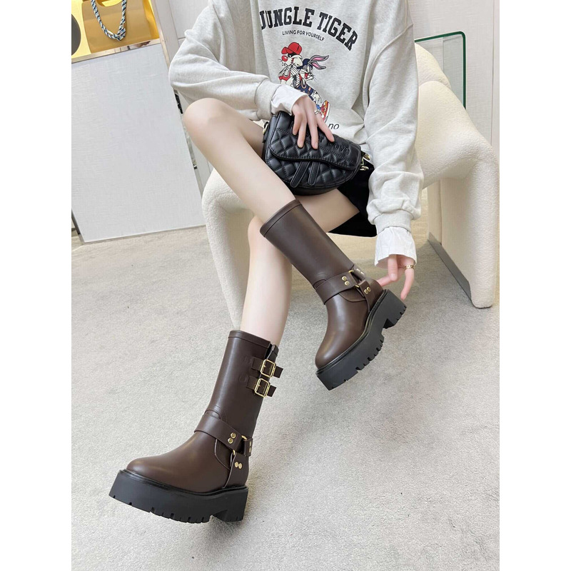 Ce**e biker boots calf leather coffee