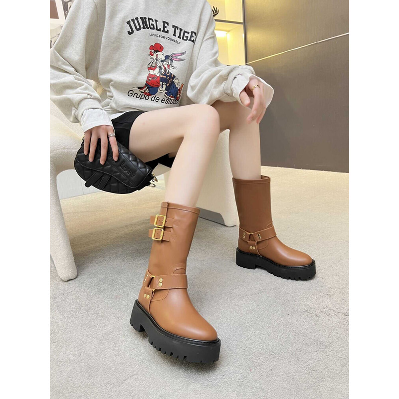 Ce**e biker boots calf leather brown