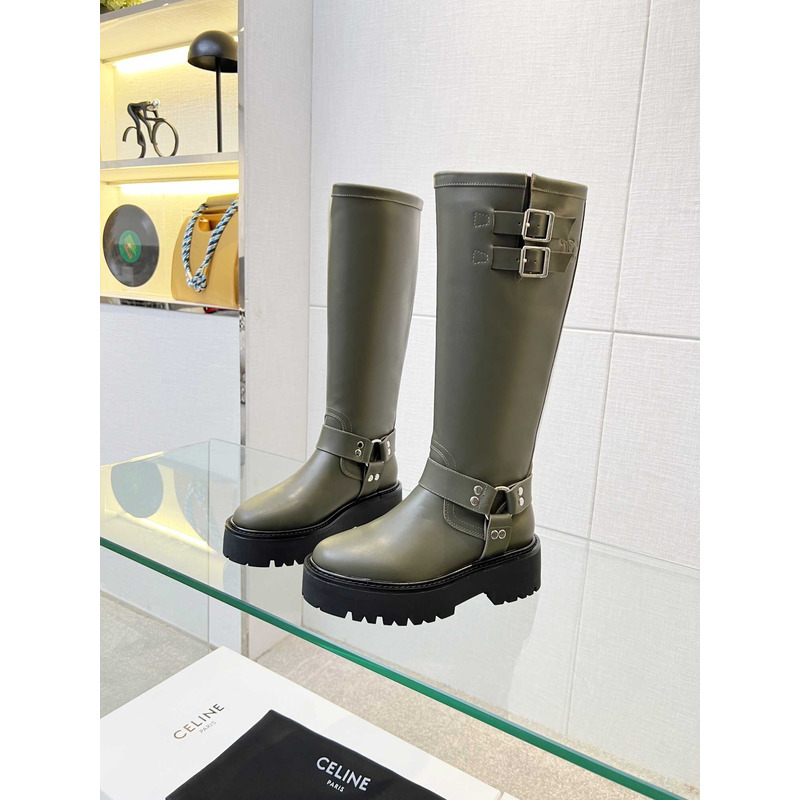 Ce**e biker boots calf leather green