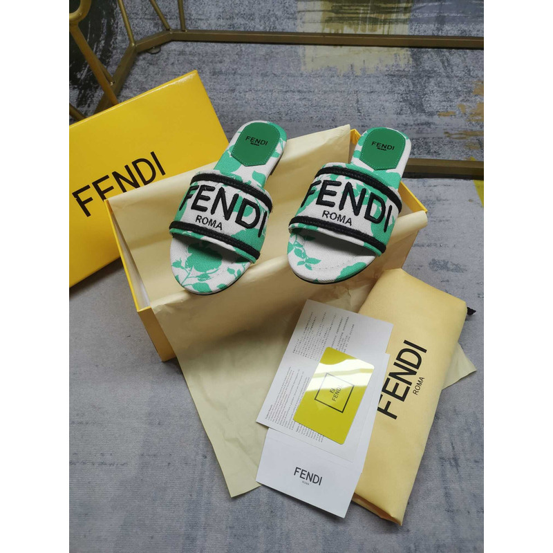 F**di sign canvas sandals green