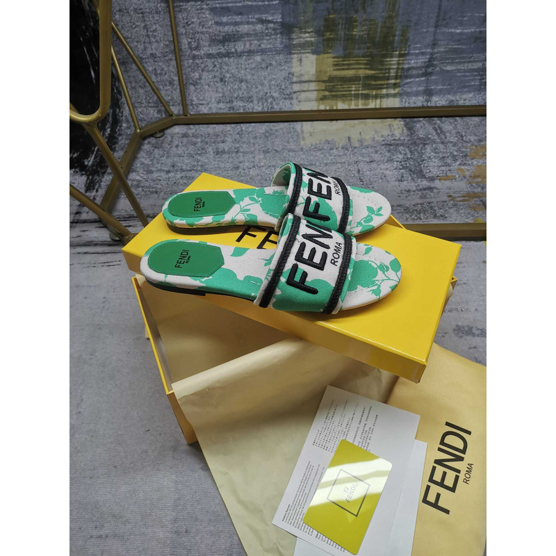 F**di sign canvas sandals green