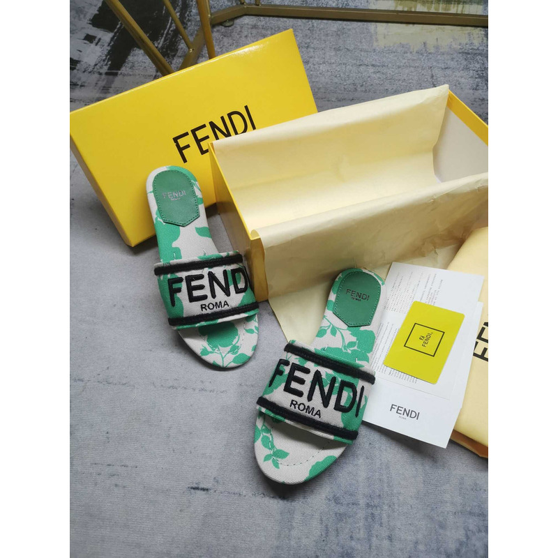 F**di sign canvas sandals green