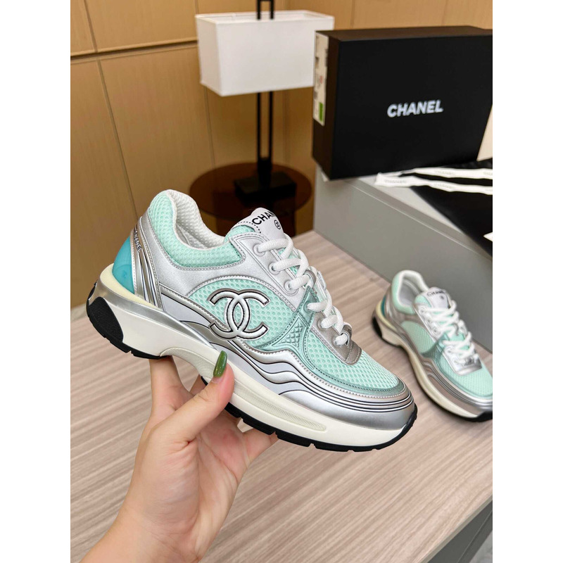 Ch*el sneakers silver&green