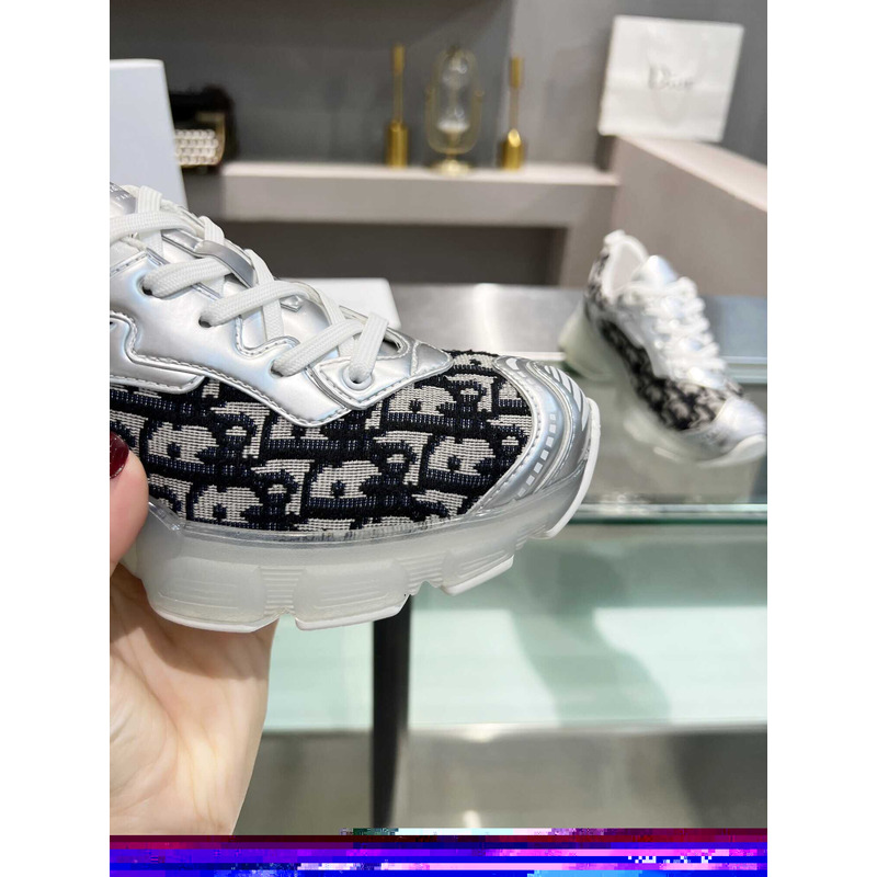 D*or vibe sneakers black technical fabric and oblique print in transparent-effect rubber