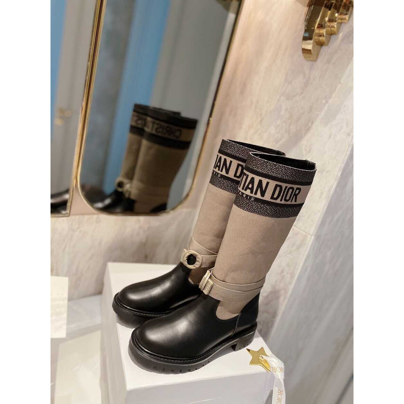 D*or d-major boot technical fabric calfskin taupe and black