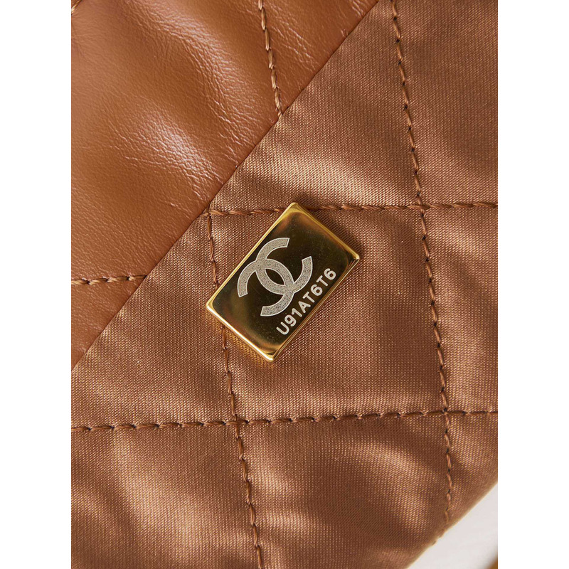 Ch*el 22 mini handbang shiny calfskin & gold-tone metal pale brown