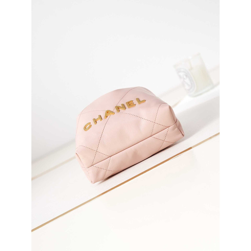 Ch*el 22 mini handbang shiny calfskin & gold-tone metal pale nude pink