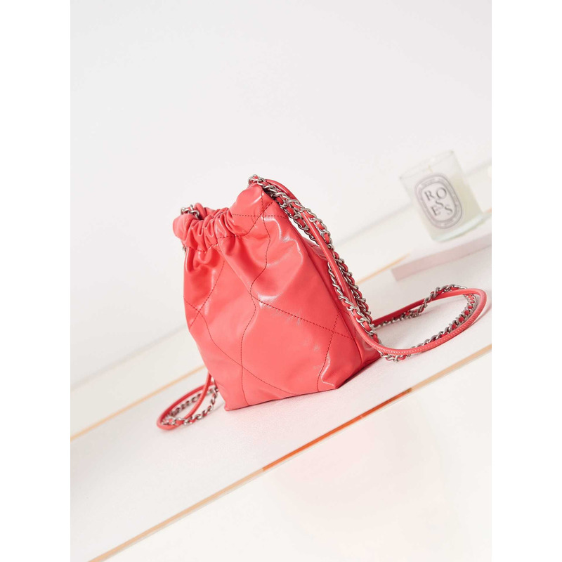 Ch*el 22 mini handbang shiny calfskin & gold-tone metal pale pink