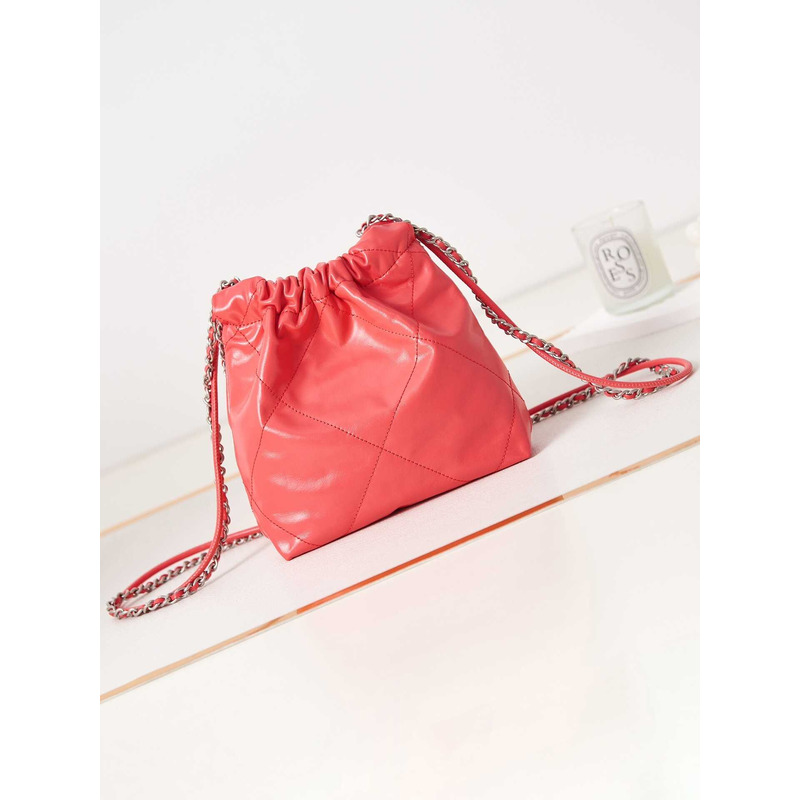 Ch*el 22 mini handbang shiny calfskin & gold-tone metal pale pink