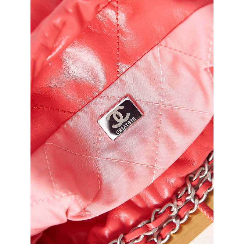 Ch*el 22 mini handbang shiny calfskin & gold-tone metal pale pink