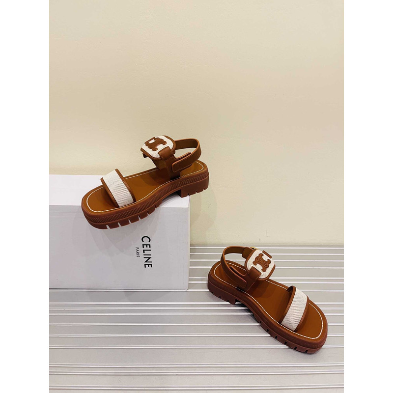 Ce**e clea triomphe sandal in vegetal calfskin brown and white