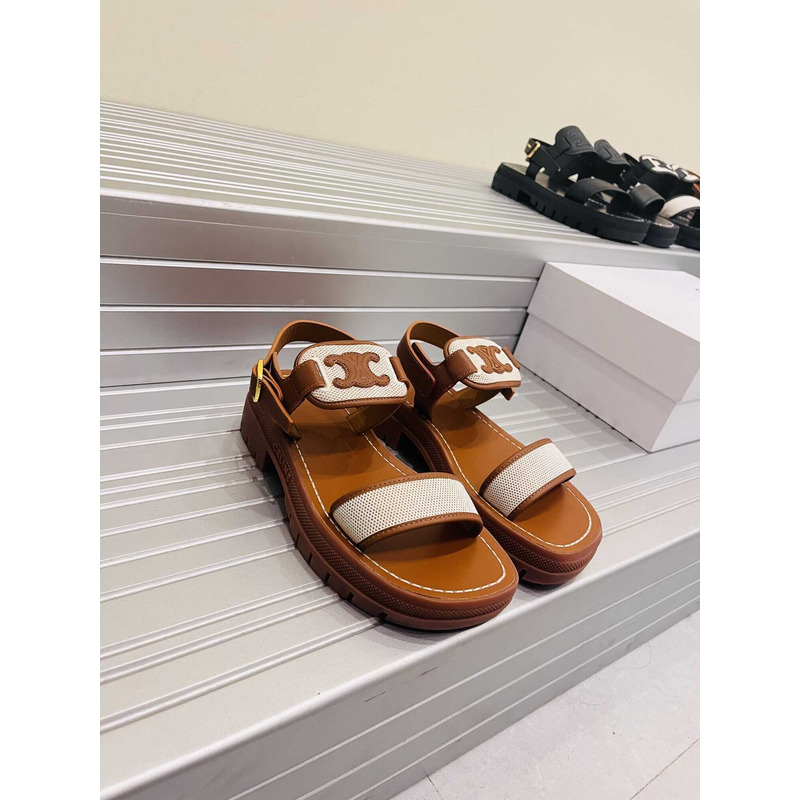 Ce**e clea triomphe sandal in vegetal calfskin brown and white