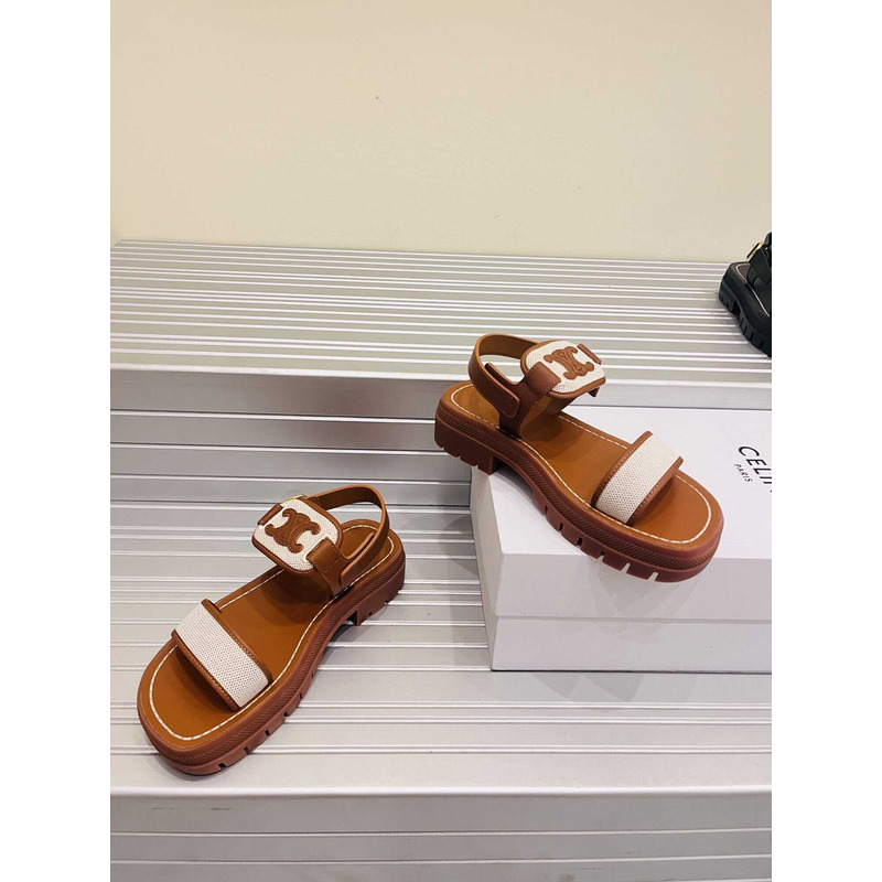 Ce**e clea triomphe sandal in vegetal calfskin brown and white