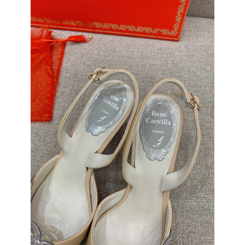 Rene Caovilla Snake Motif Rhinestone Pumps Beige