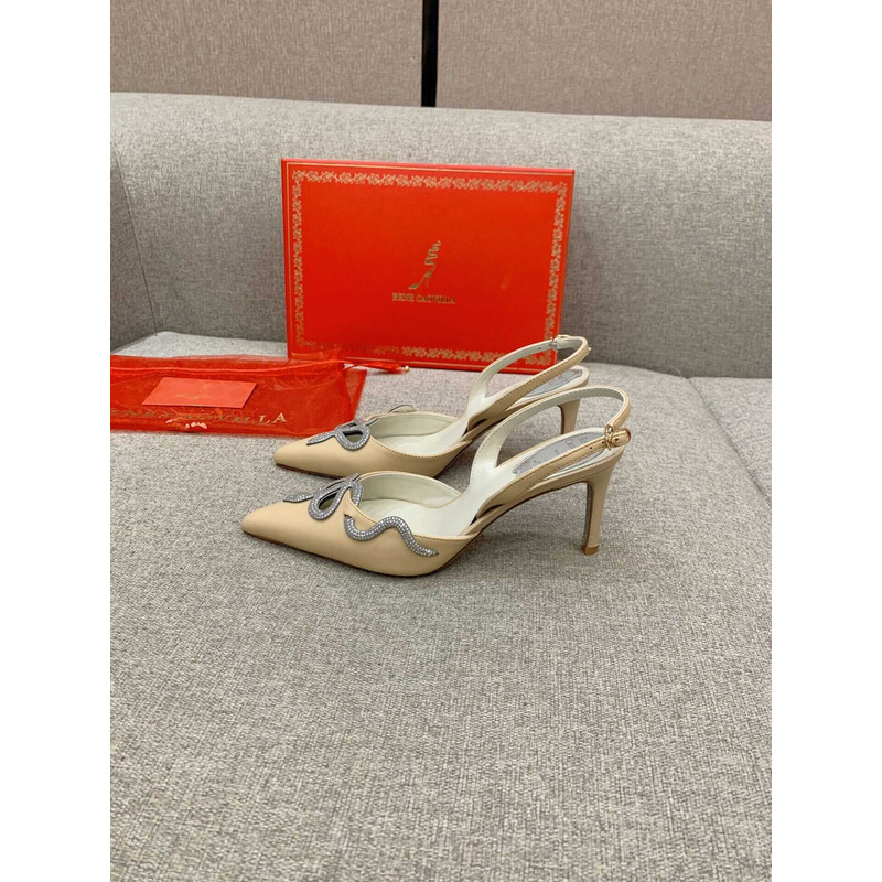 Rene Caovilla Snake Motif Rhinestone Pumps Beige