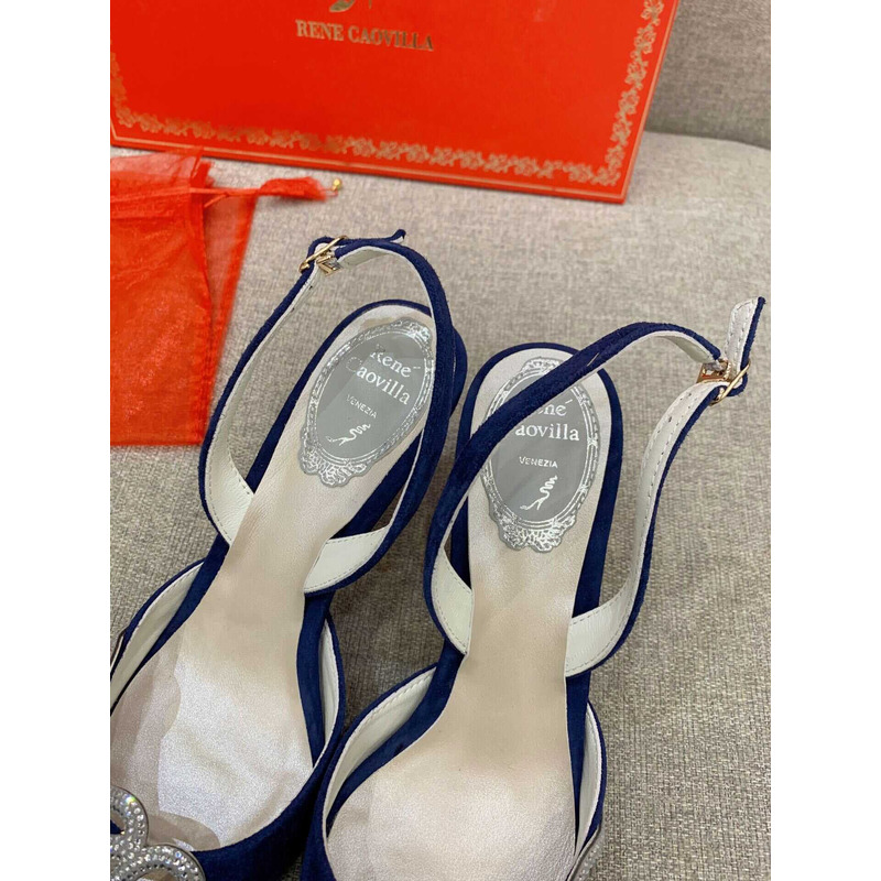 Rene Caovilla Snake Motif Rhinestone Pumps Navy Blue