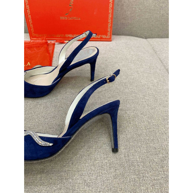 Rene Caovilla Snake Motif Rhinestone Pumps Navy Blue