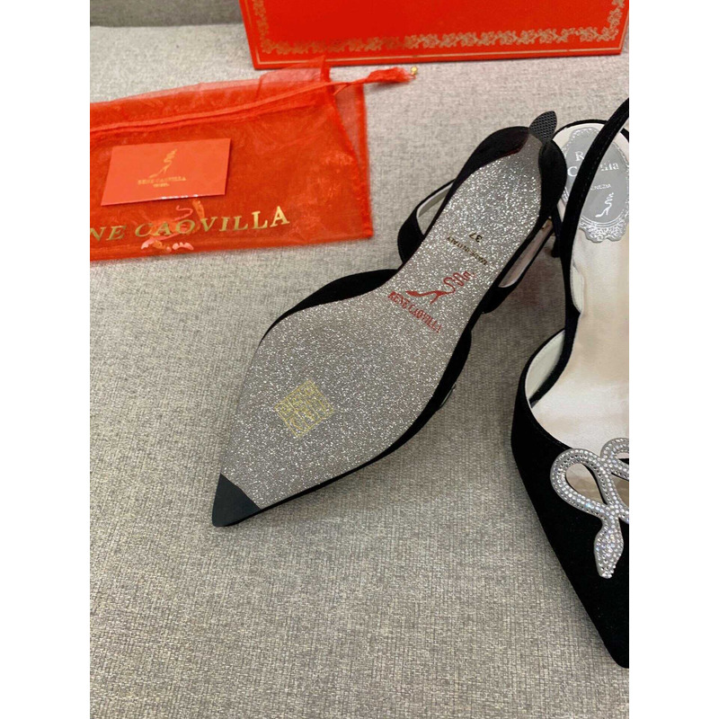 Rene Caovilla Snake Motif Rhinestone Pumps Black