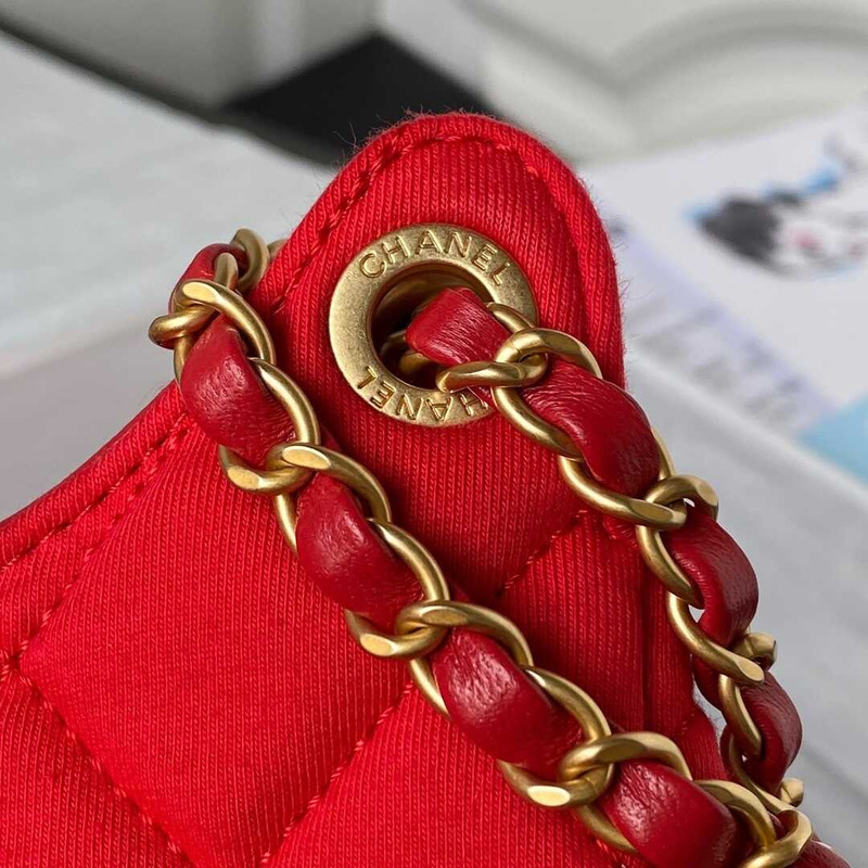 Ch*el hobo bag wool knit gold-tone metal red