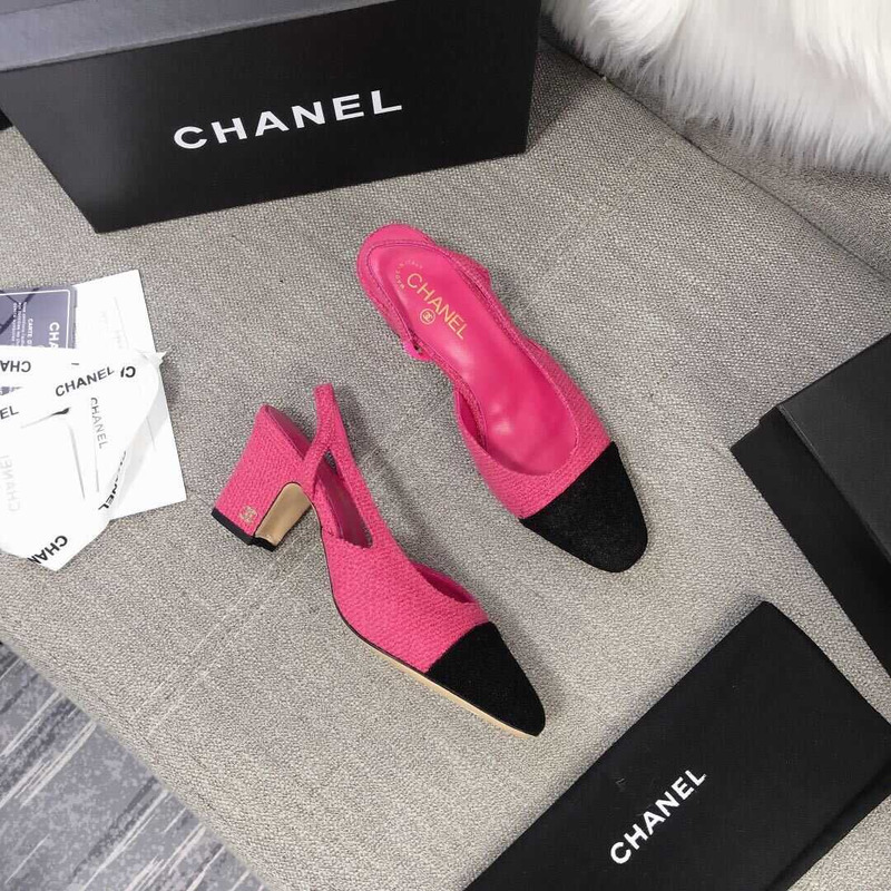 Ch*el slingback tweed sandals pink