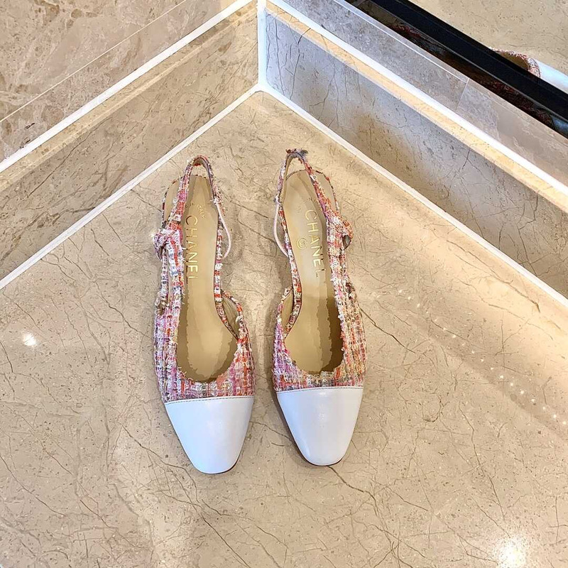 Ch*el classic sandals sheepskin mid-heel sandals multicolor