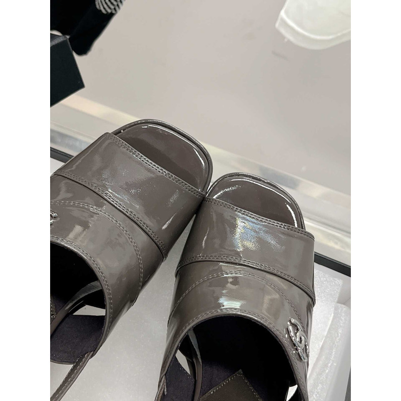 Ch*el lambskin heeled sandals grey
