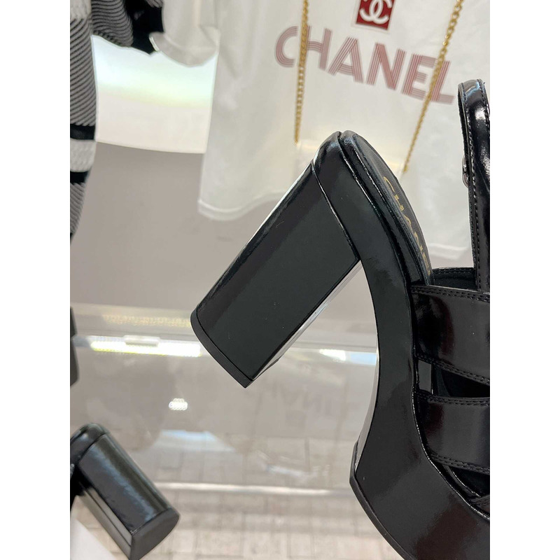 Ch*el lambskin heeled sandals black
