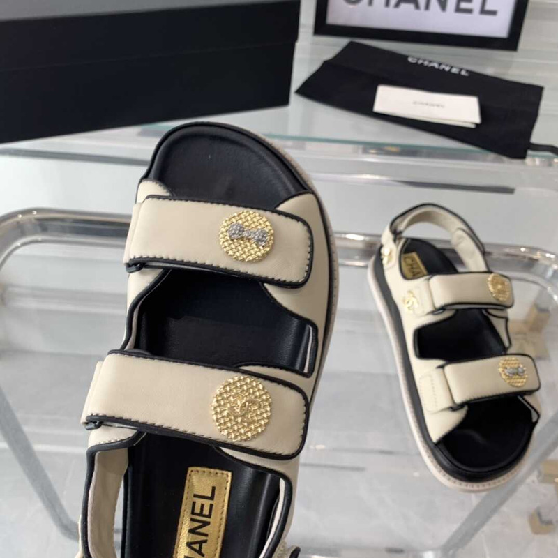 Ch*el sandals lambskin cream