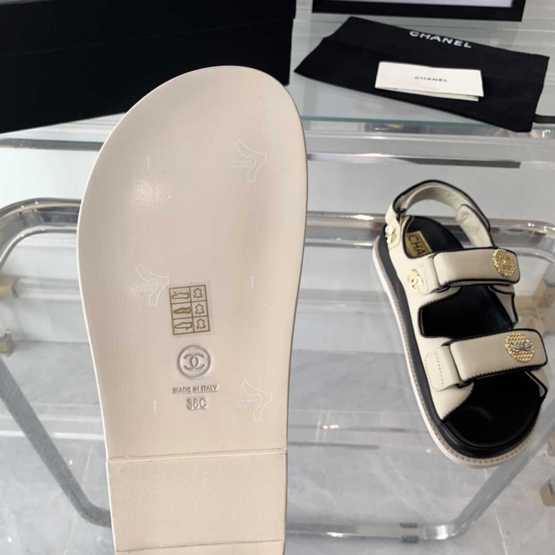 Ch*el sandals lambskin cream