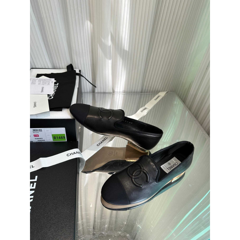 Ch*el cc lambskin loafters black