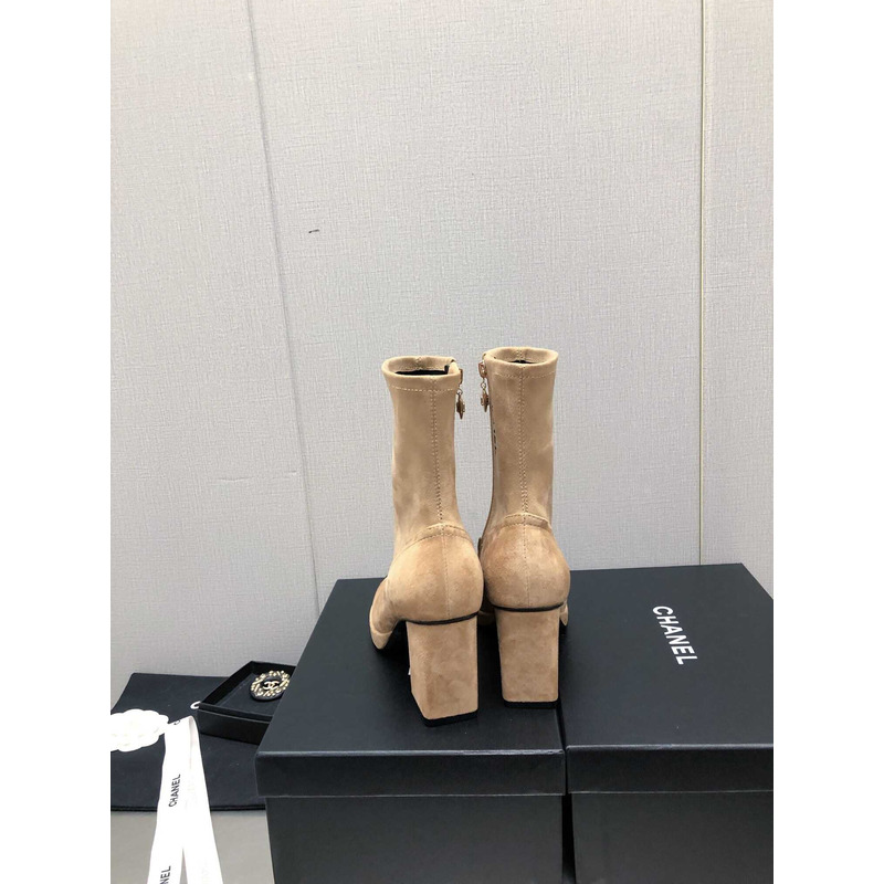 Ch*el short boots suede and patent calfskin beige