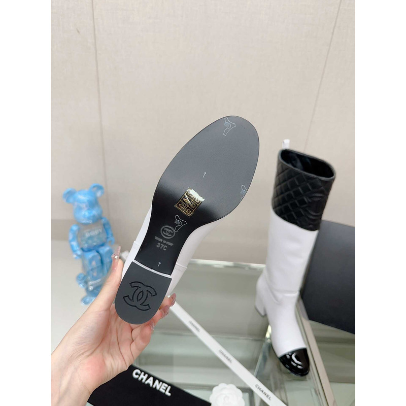 Ch*el cap-toe leather boots white