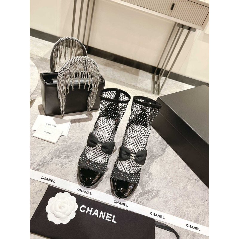 Ch*el mary janes resille,kid suede&patent calfskin black