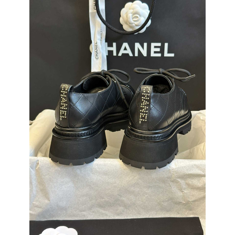 Ch*el lace up shoes calfskin & patent calfskin black