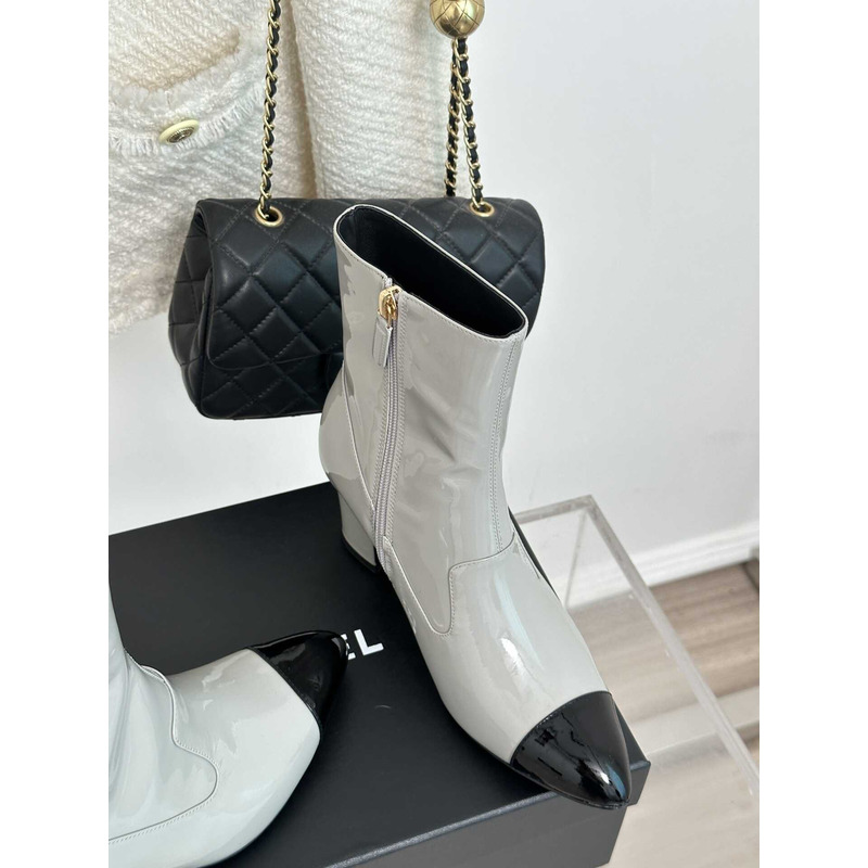 Ch*el short boots patent calfskin grey