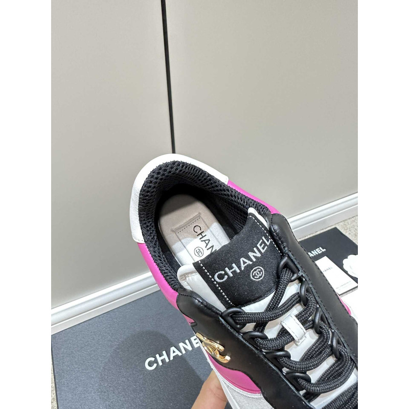 Ch*el sneakers lambskin & suede calfskin dark pink, gray & black