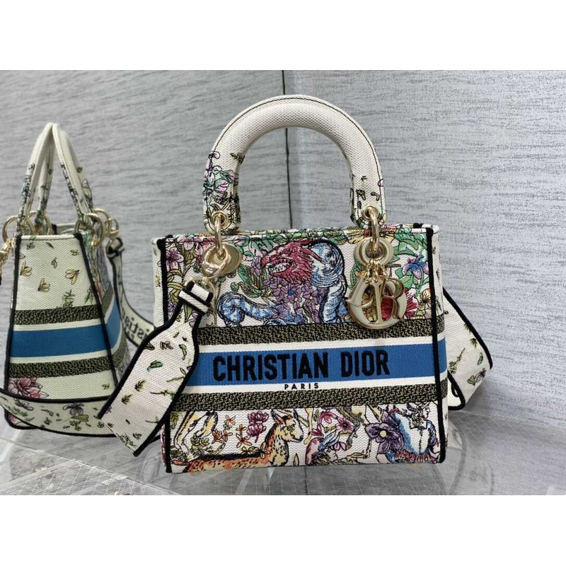 D*or medium lady d-lite bag d-constellation embroidery latte multicolor