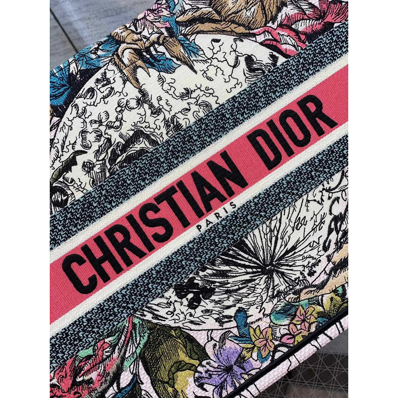 D*or canvas embroidered medium zodiac book tote latte multicolor