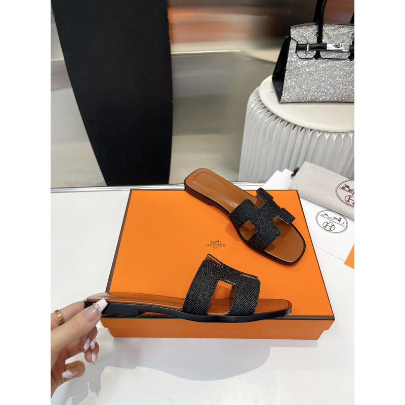 H**mes oran cloth sandal brown and black