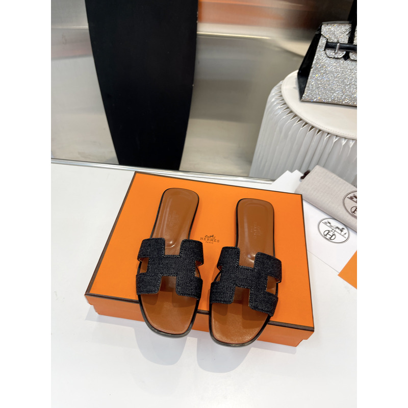 H**mes oran cloth sandal brown and black