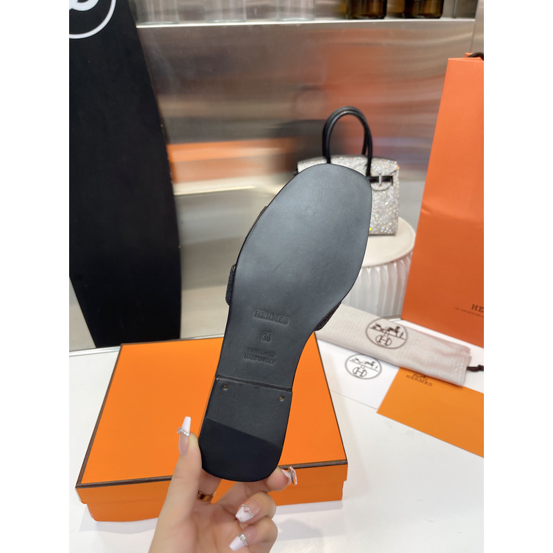 H**mes oran cloth sandal brown and black